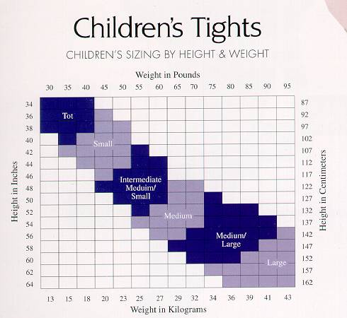 Capezio Child Tights Sizing Chart